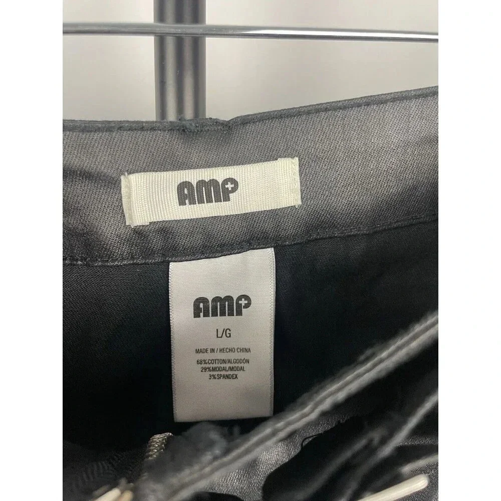 Amp Black Faux Leather Waxed Front Zip Goth Punk Mini Skirt With Belt Size‎ L